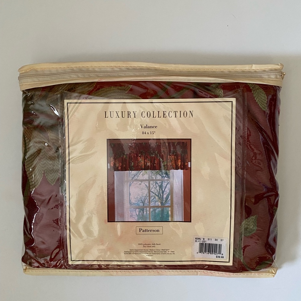 New Luxury Collection Window Valance Patterson Dark Red Floral Print 84” x 15"